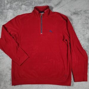 Tommy Bahama Sweater Mens Extra‎ Large Red Paradise Tech Half Zip Stretch Marlin